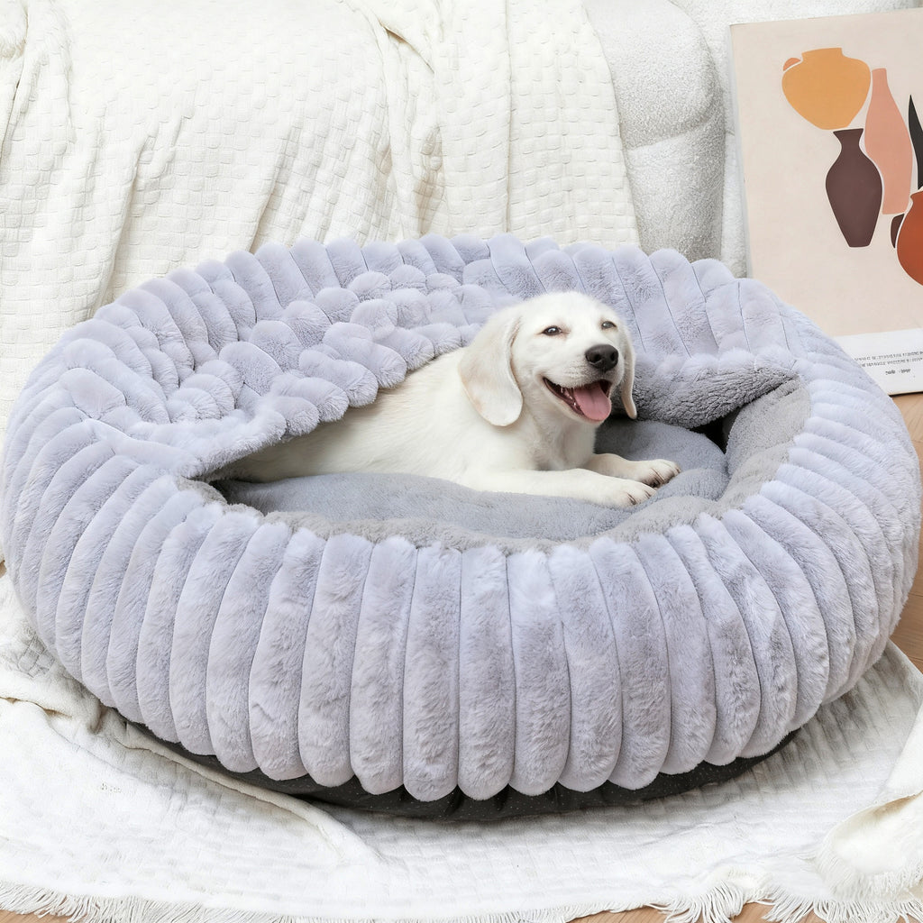 Dongker Pet Hooded Cuddle Bed Plush Non-Slip Base