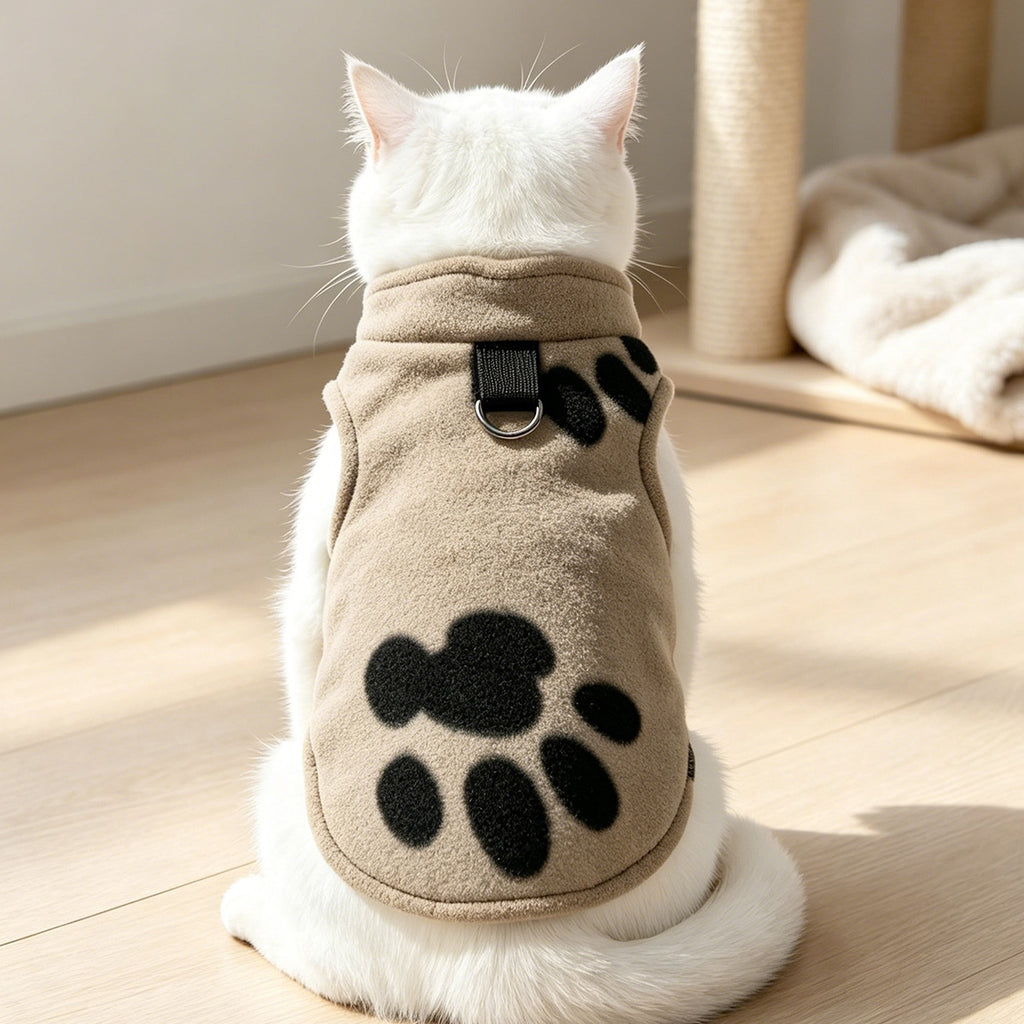 Dongker Dog Fleece Vest Paw Print Bound Edges