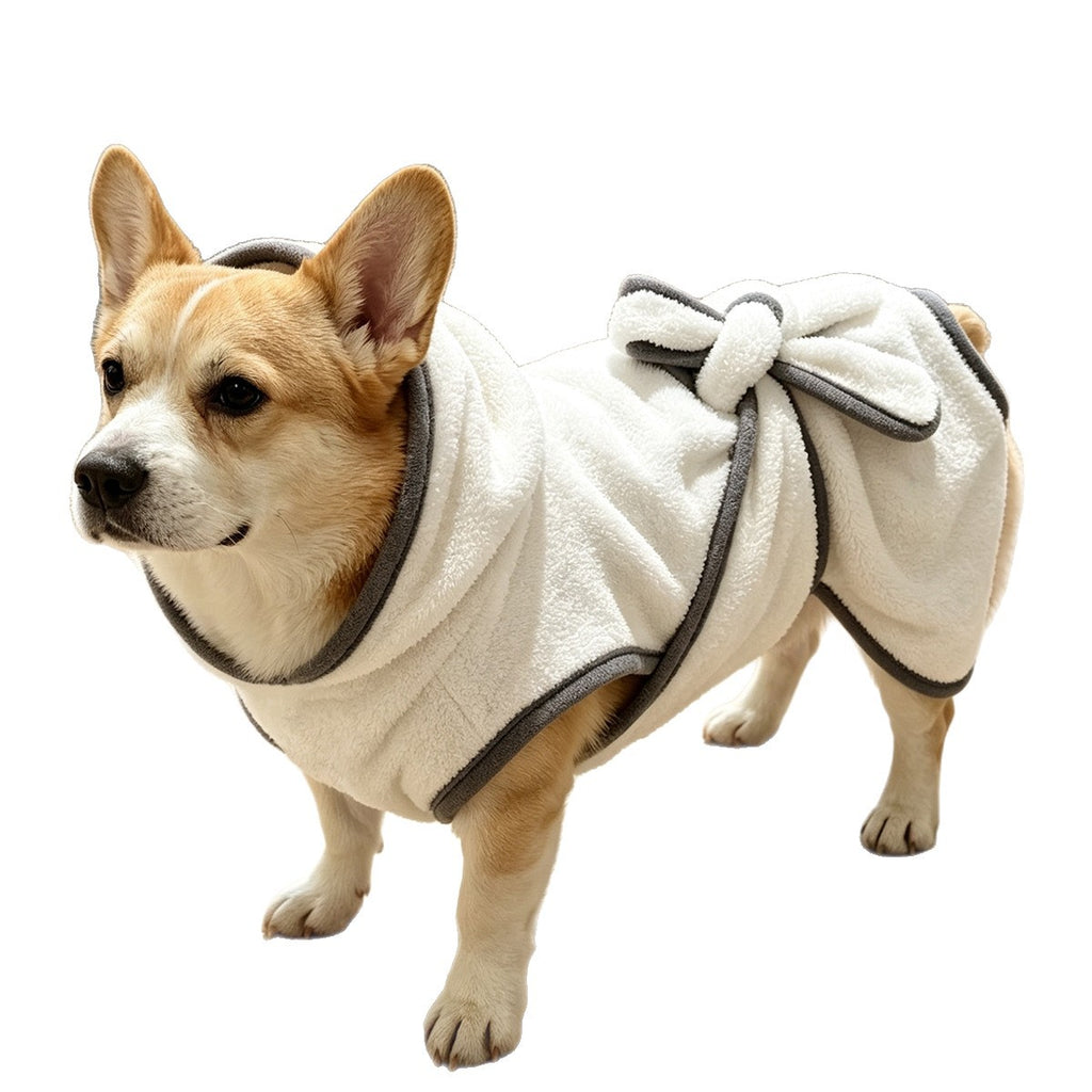 Dongker Dog Tie Bathrobe Coral Fleece Bow
