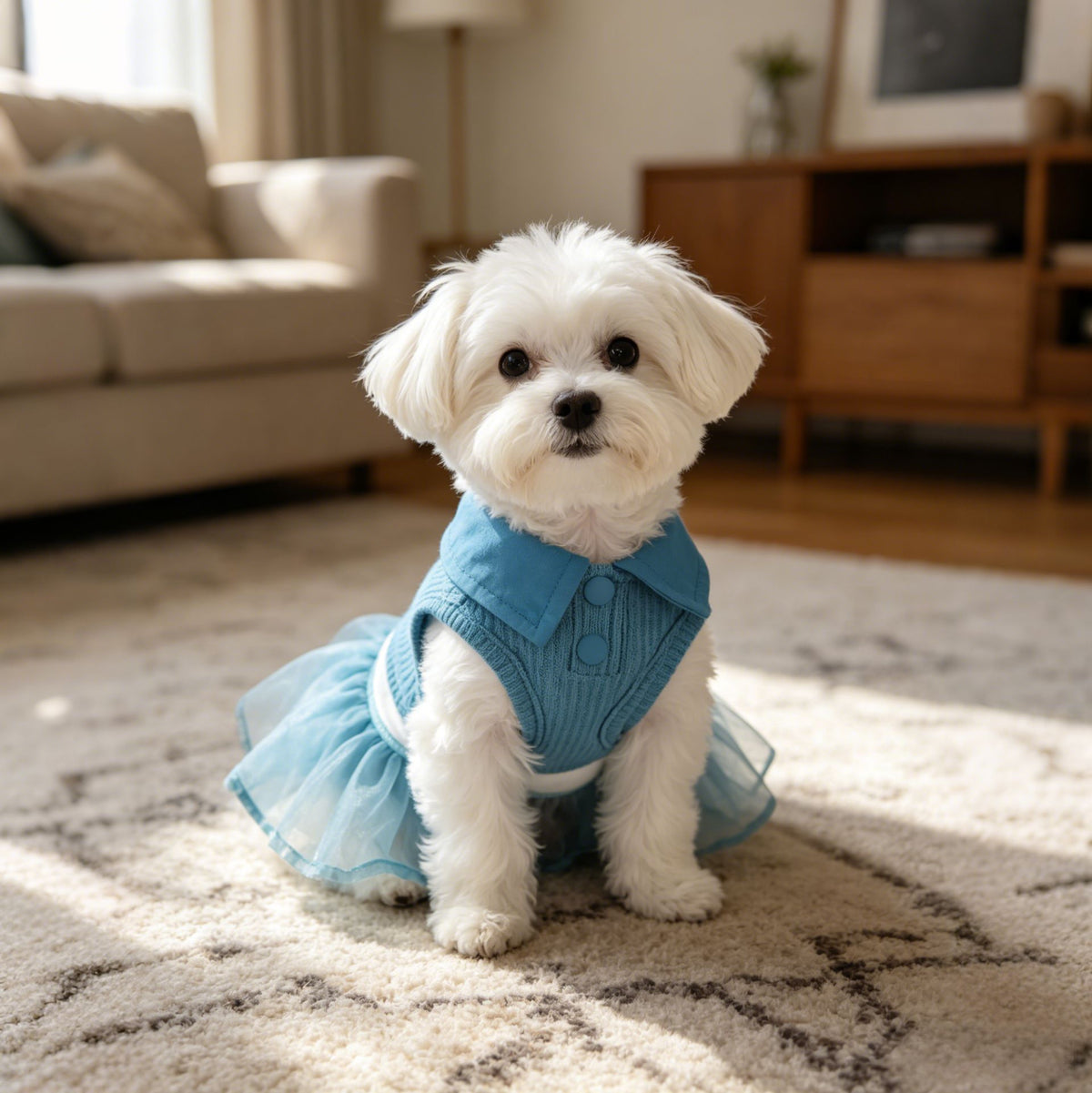 Dongker Cat and Small Dog Dress Ribbed Knit Tulle
