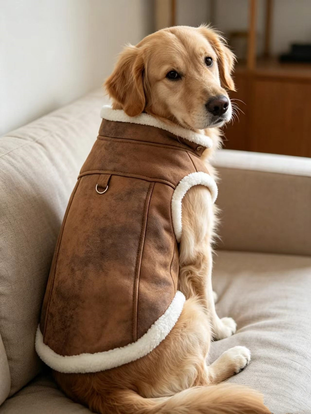 Dongker Dog Sleeveless Vest Faux Suede Sherpa Lining Zip