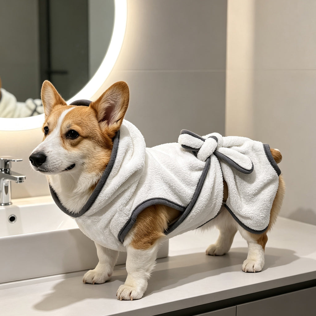Dongker Dog Tie Bathrobe Coral Fleece Bow