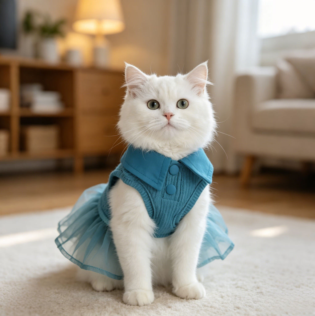 Dongker Cat and Small Dog Dress Ribbed Knit Tulle