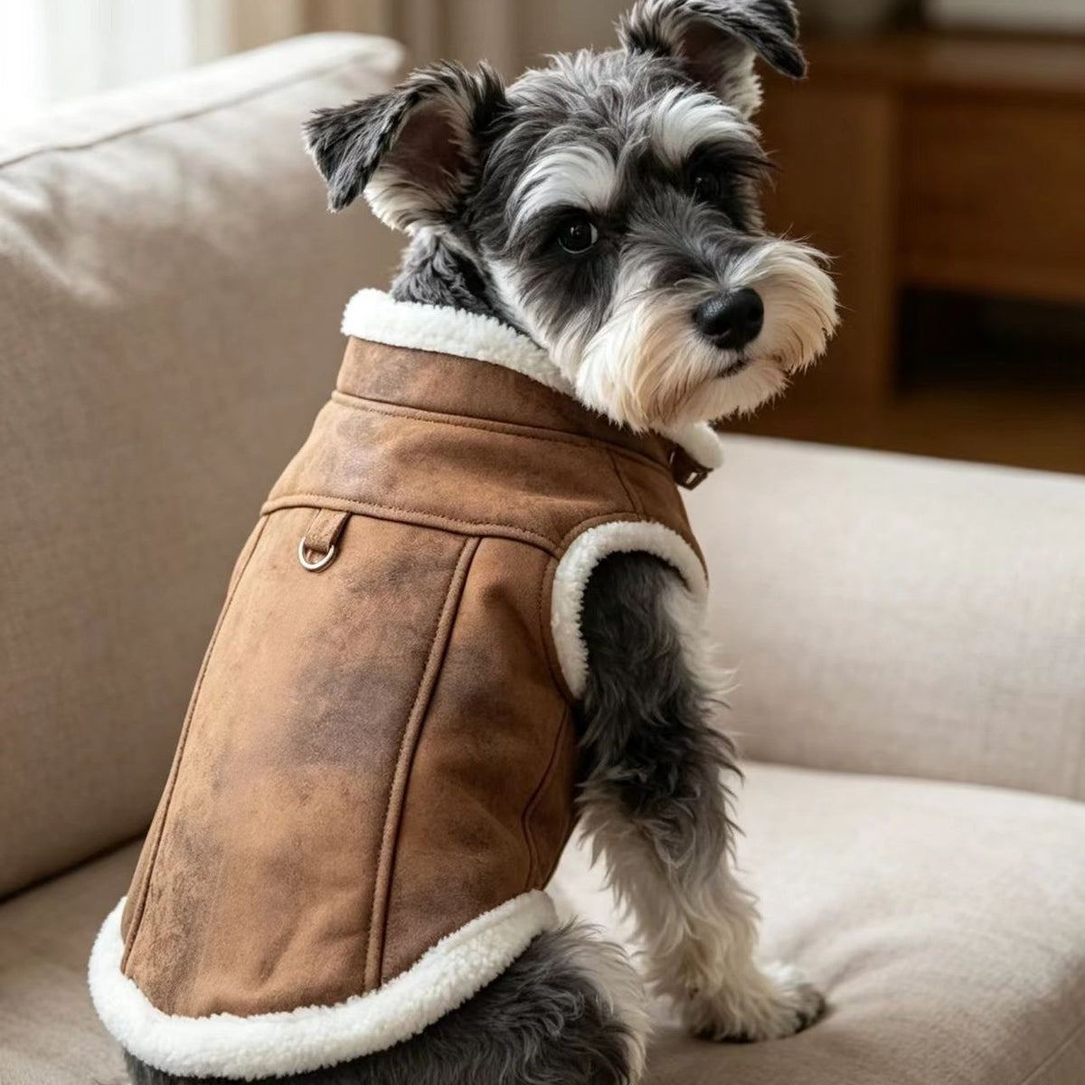 Dongker Dog Sleeveless Vest Faux Suede Sherpa Lining Zip