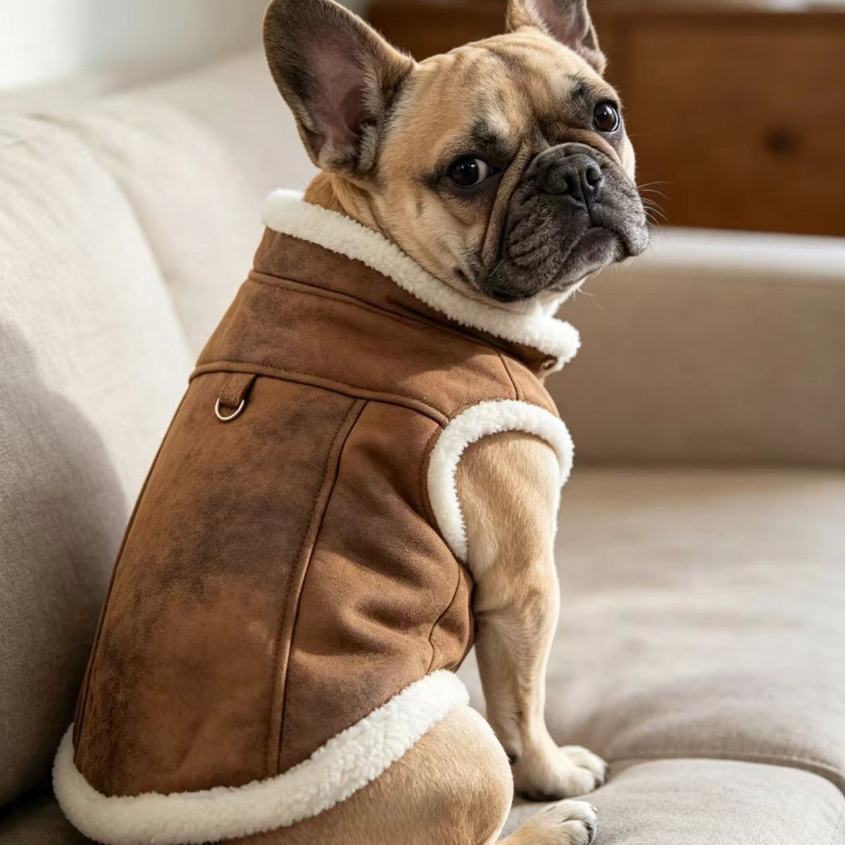 Dongker Dog Sleeveless Vest Faux Suede Sherpa Lining Zip