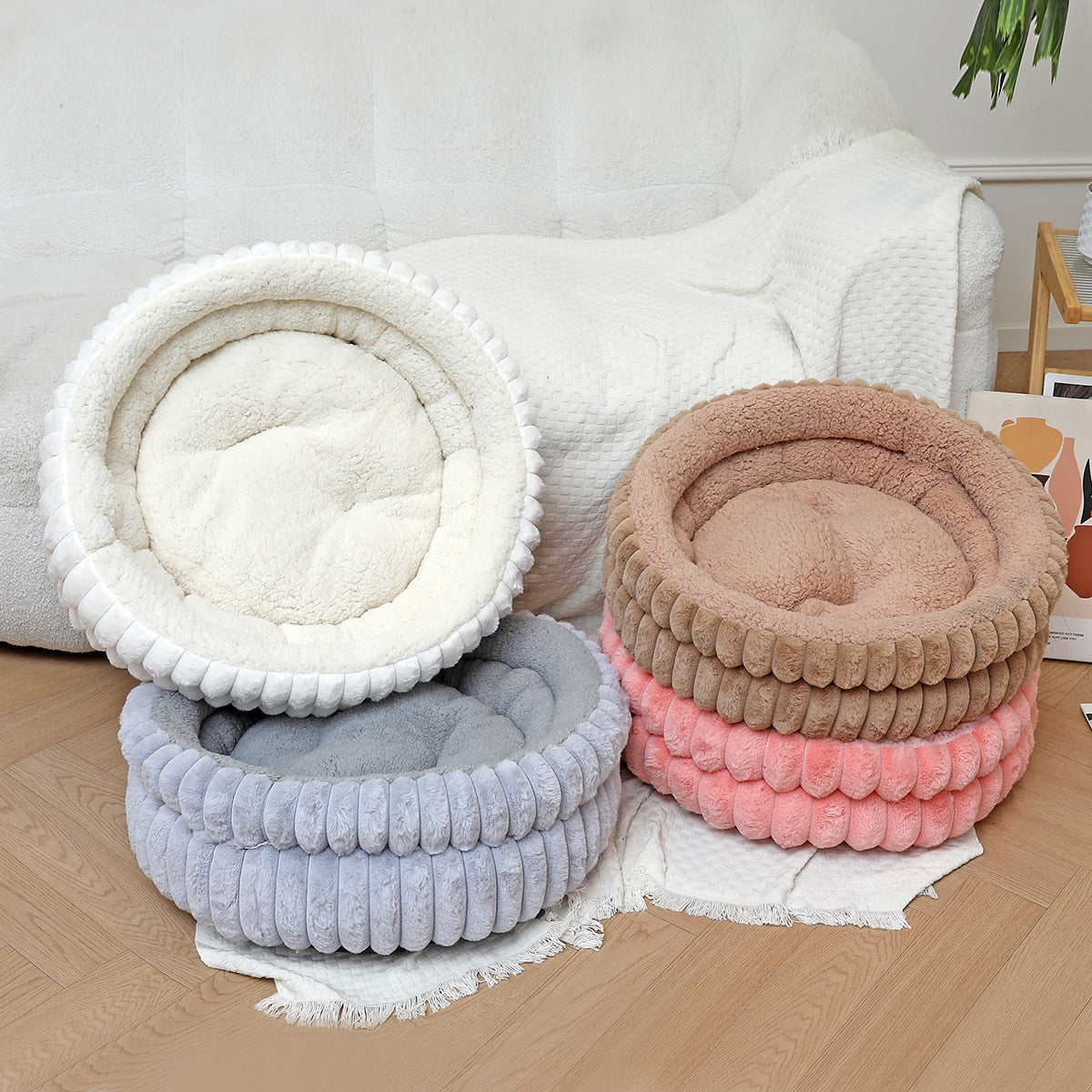 Dongker Dog Donut Bed Double Layer Plush