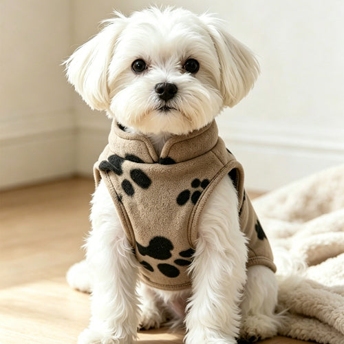 Dongker Dog Fleece Vest Paw Print Bound Edges
