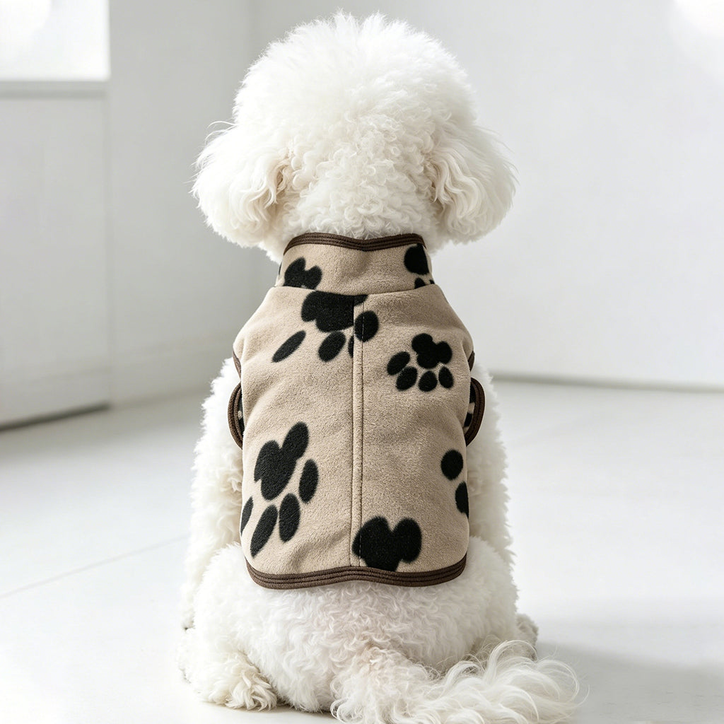 Dongker Dog Fleece Vest Paw Print Bound Edges