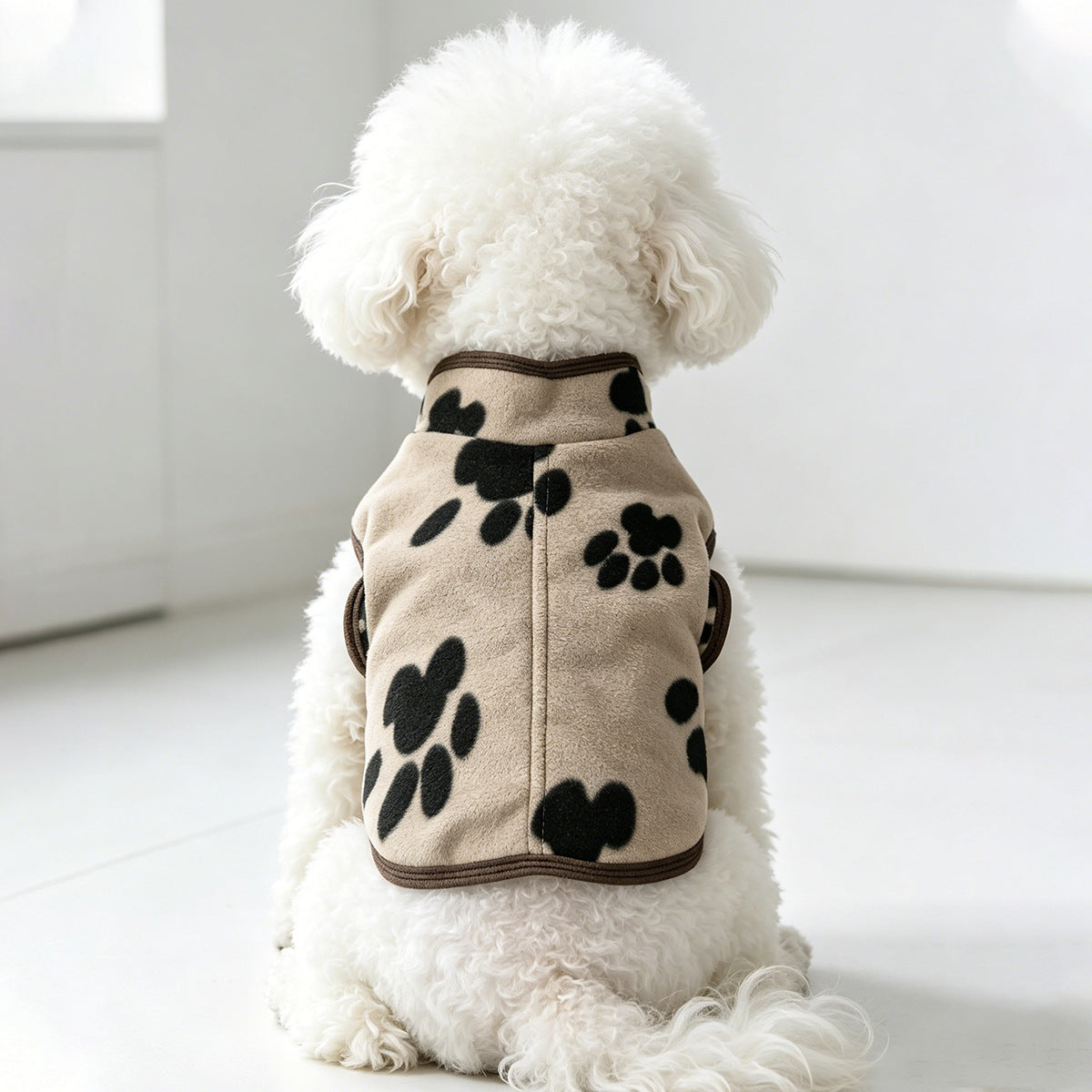 Dongker Dog Fleece Vest Paw Print Bound Edges