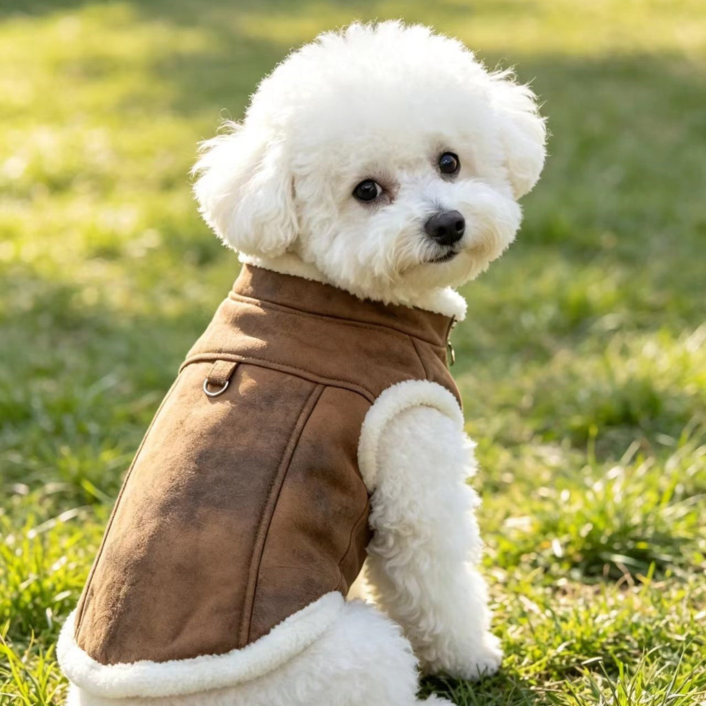 Dongker Dog Sleeveless Vest Faux Suede Sherpa Lining Zip