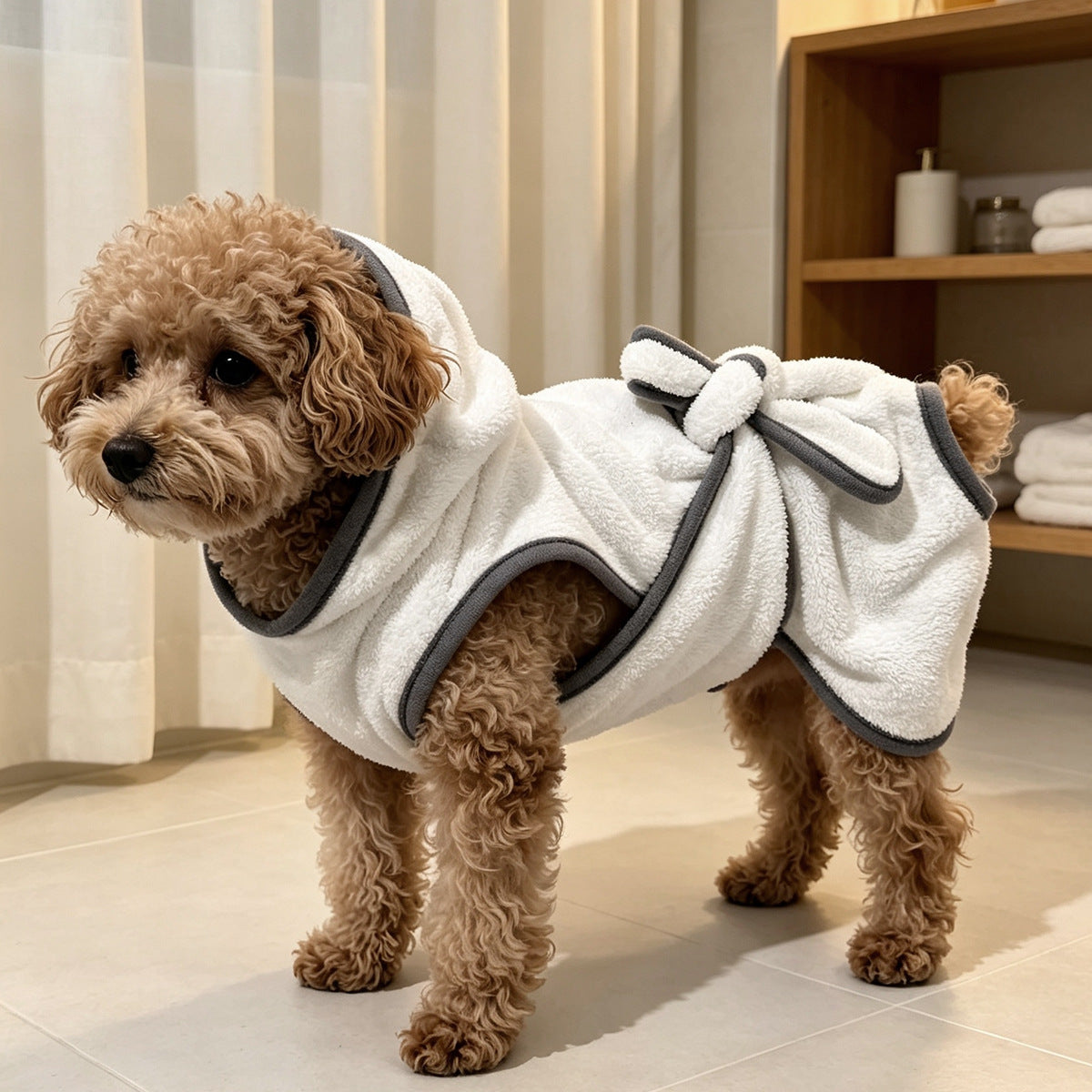 Dongker Dog Tie Bathrobe Coral Fleece Bow
