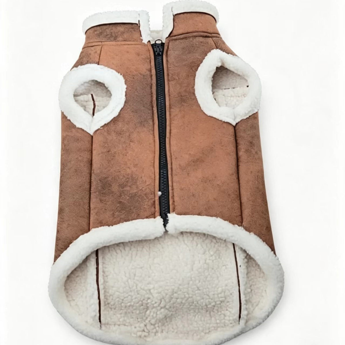 Dongker Dog Sleeveless Vest Faux Suede Sherpa Lining Zip